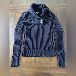 Ralph Lauren Navy Ribbed Cowl Neck Sweater